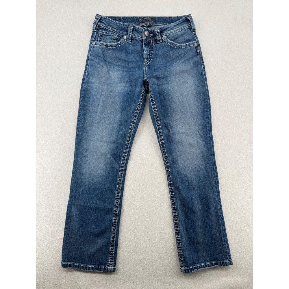Silver Jeans Co Natsuki Capri Womens W29 Medium Wash Y2K Stitch Blue Denim